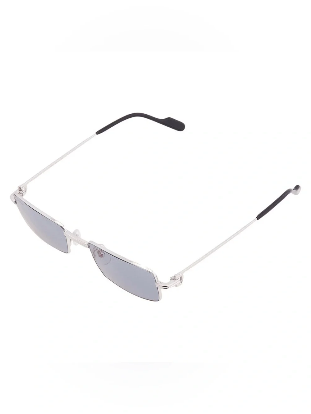 Cartier Silver Rim Rectangular Sunglasses with Blue-Gray Mirrored Lenses